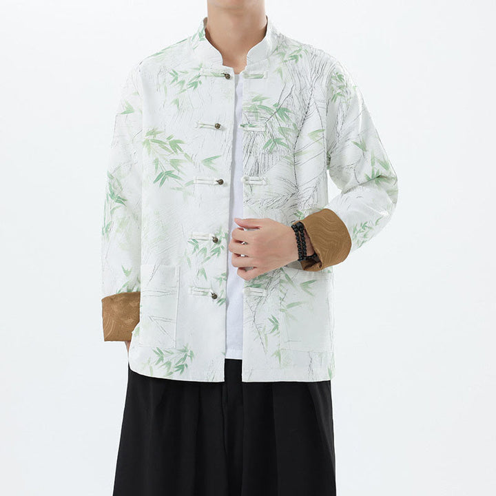 Chaqueta informal de licra con botones de rana y estampado de Buddha Stones para hombre, de bambú - image 23
