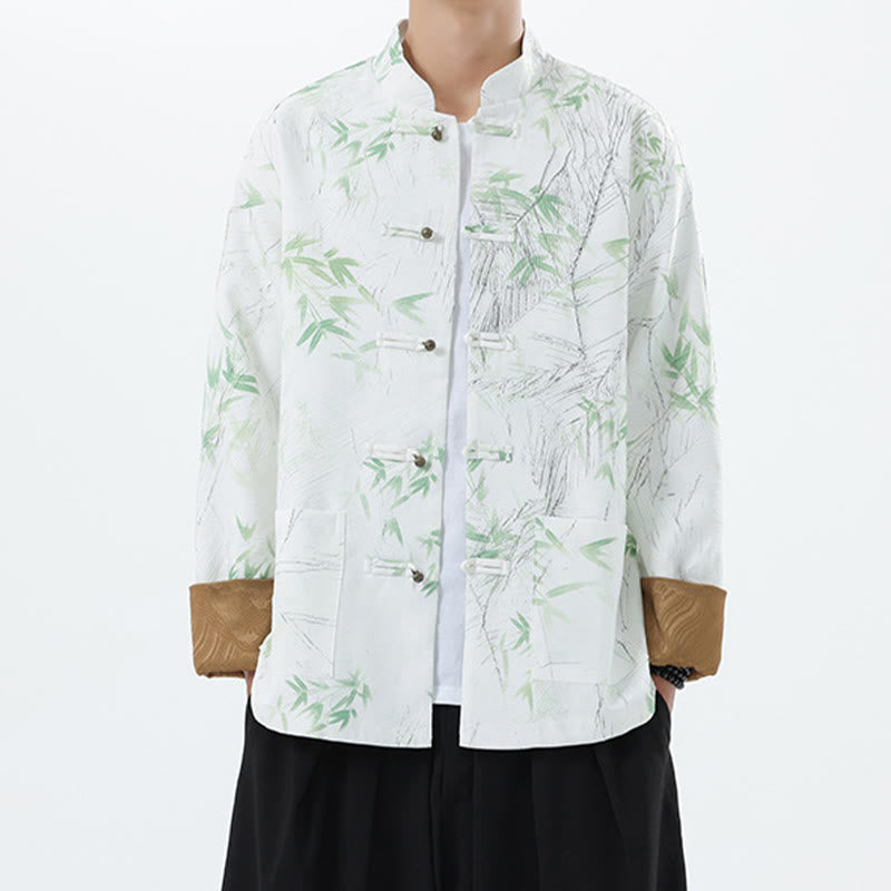 Chaqueta informal de licra con botones de rana y estampado de Buddha Stones para hombre, de bambú - Blanco - US/UK/AU46, EU56 (5XL) - image 15
