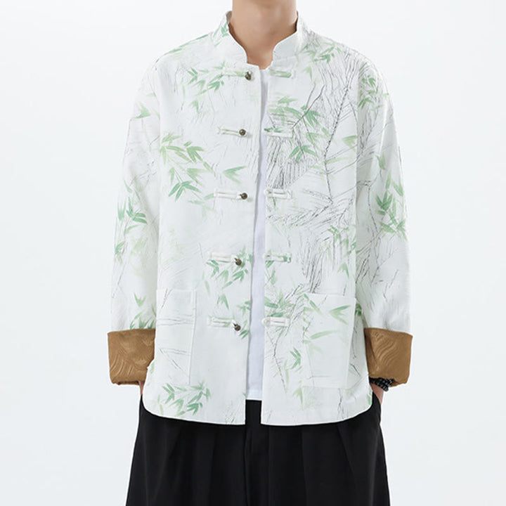 Chaqueta informal de licra con botones de rana y estampado de Buddha Stones para hombre, de bambú - Blanco - US/UK/AU46, EU56 (5XL) - image 15