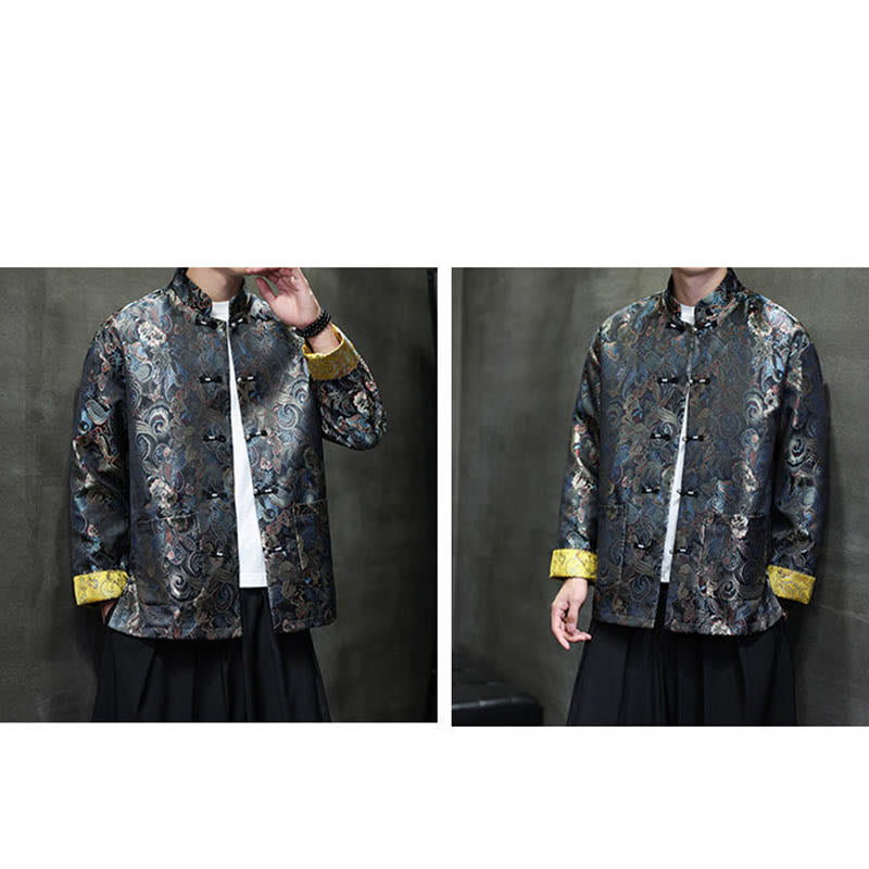 Traje chino Tang con Buddha Stones , camisa larga con cuello alto, chaqueta para hombre - image 7