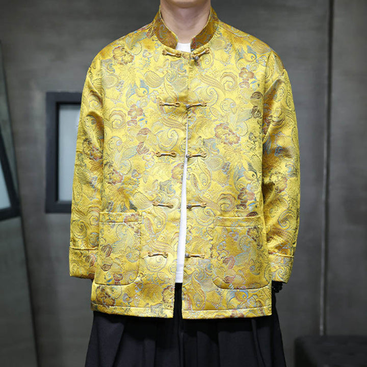 Traje chino Tang con Buddha Stones , camisa larga con cuello alto, chaqueta para hombre - Oro - US/UK/AU46, EU56 (5XL) - image 18