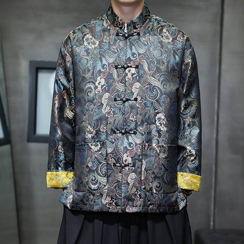 Traje chino Tang con Buddha Stones , camisa larga con cuello alto, chaqueta para hombre - Azul real - US/UK/AU46, EU56 (5XL) - image 1