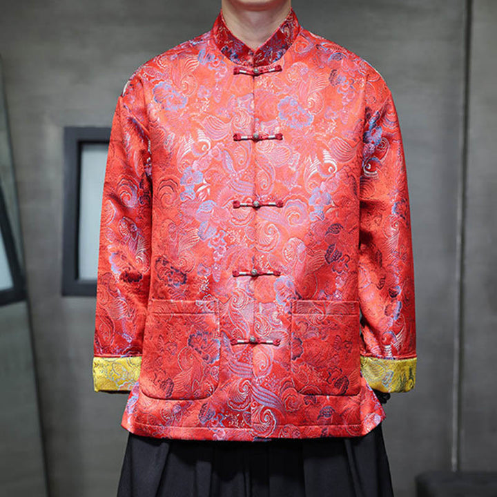 Traje chino Tang con Buddha Stones , camisa larga con cuello alto, chaqueta para hombre - NaranjaRojo - US/UK/AU46, EU56 (5XL) - image 8