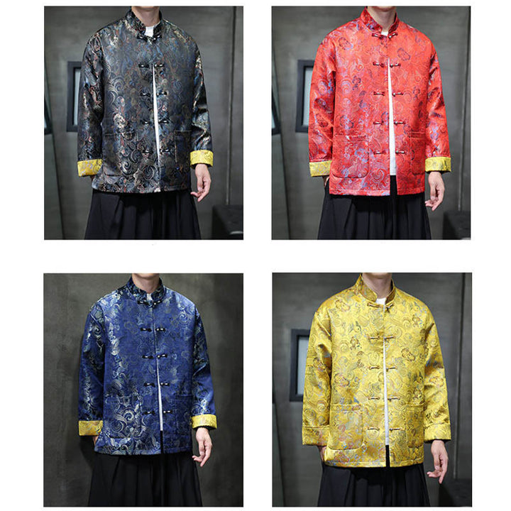 Traje chino Tang con Buddha Stones , camisa larga con cuello alto, chaqueta para hombre - image 32