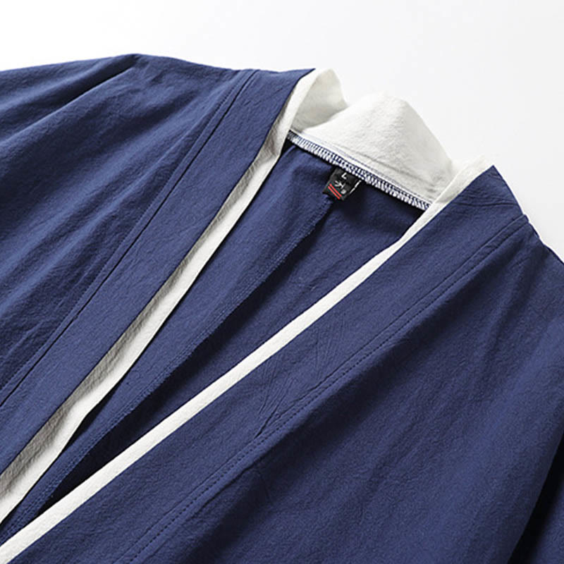 Kimono Hanfu de algodón cómodo de dos piezas para hombre con bordado de manga corta y Buddha Stones falsas - image 4