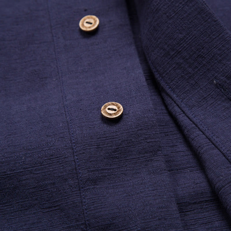 Camisa de manga corta para hombre con Buddha Stones y bolsillo, cuello con muescas, cárdigan, camisa cómoda de lino y algodón - image 13