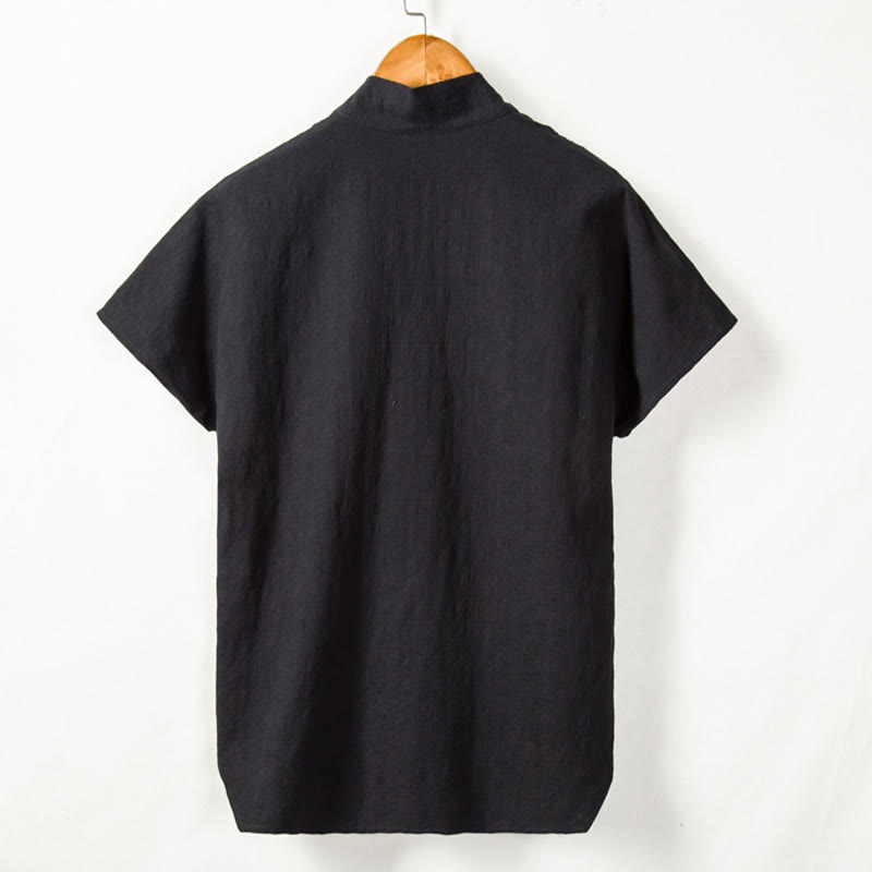 Camisa de manga corta para hombre Buddha Stones con bolsillo y cuello en V, cómoda, de algodón y lino. - image 5