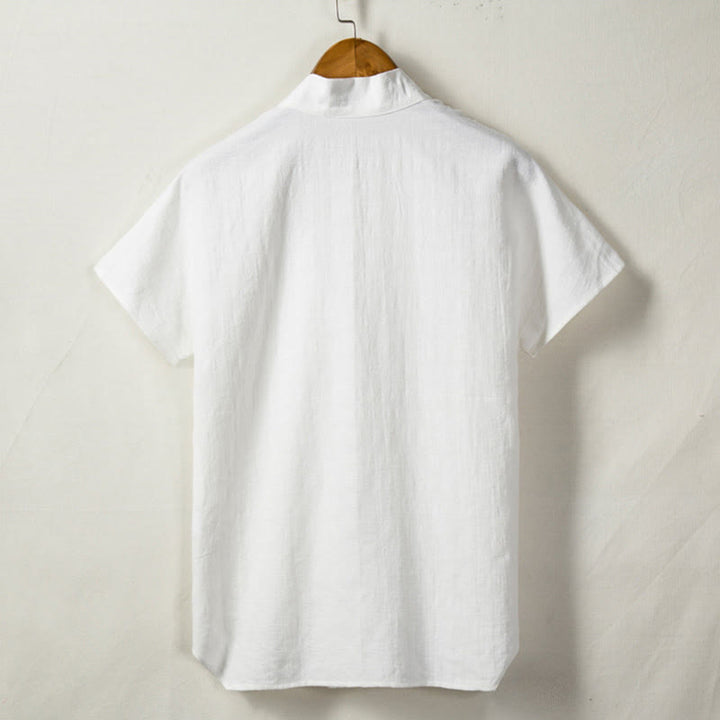 Camisa de manga corta para hombre con Buddha Stones y bolsillo, cuello con muescas, cárdigan, camisa cómoda de lino y algodón - image 3