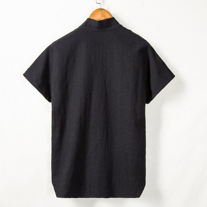 Camisa de manga corta para hombre con Buddha Stones y bolsillo, cuello con muescas, cárdigan, camisa cómoda de lino y algodón - image 5
