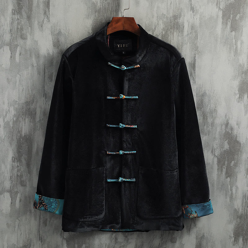 Traje Tang con Buddha Stones , cuello redondo, botones de rana, chaqueta de algodón para hombre, camisa, ropa - Botón azul - US/UK/AU42, EU52 (3XL) - image 6