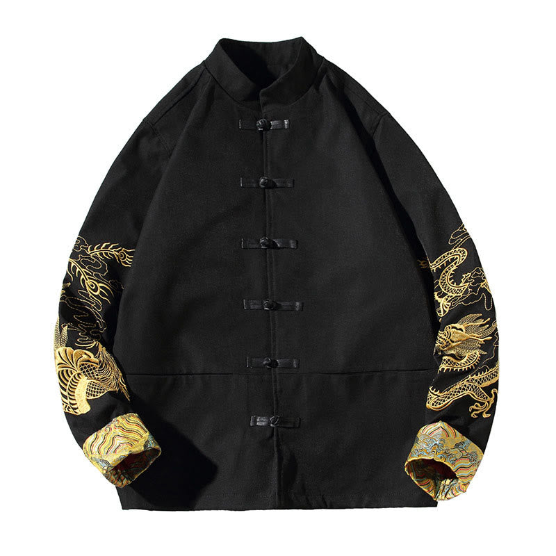 Chaqueta de algodón con botones de rana para hombre, informal, con bordado de Buddha Stones , dragón y fénix - image 17