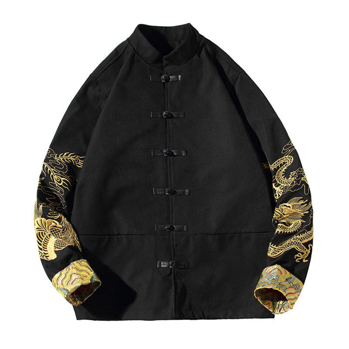 Chaqueta de algodón con botones de rana para hombre, informal, con bordado de Buddha Stones , dragón y fénix - image 17