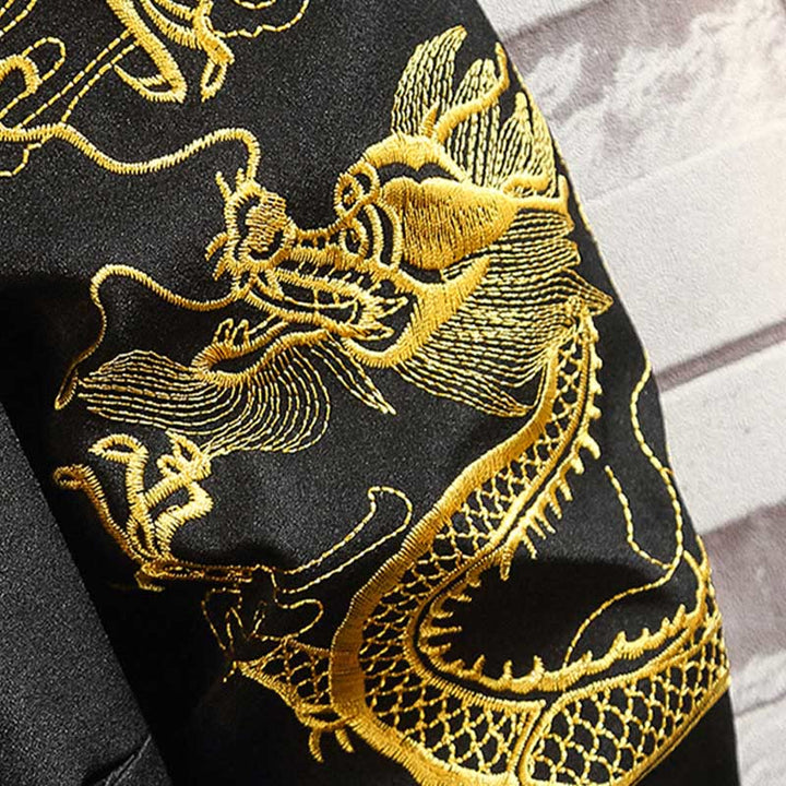 Chaqueta de algodón con botones de rana para hombre, informal, con bordado de Buddha Stones , dragón y fénix - image 15