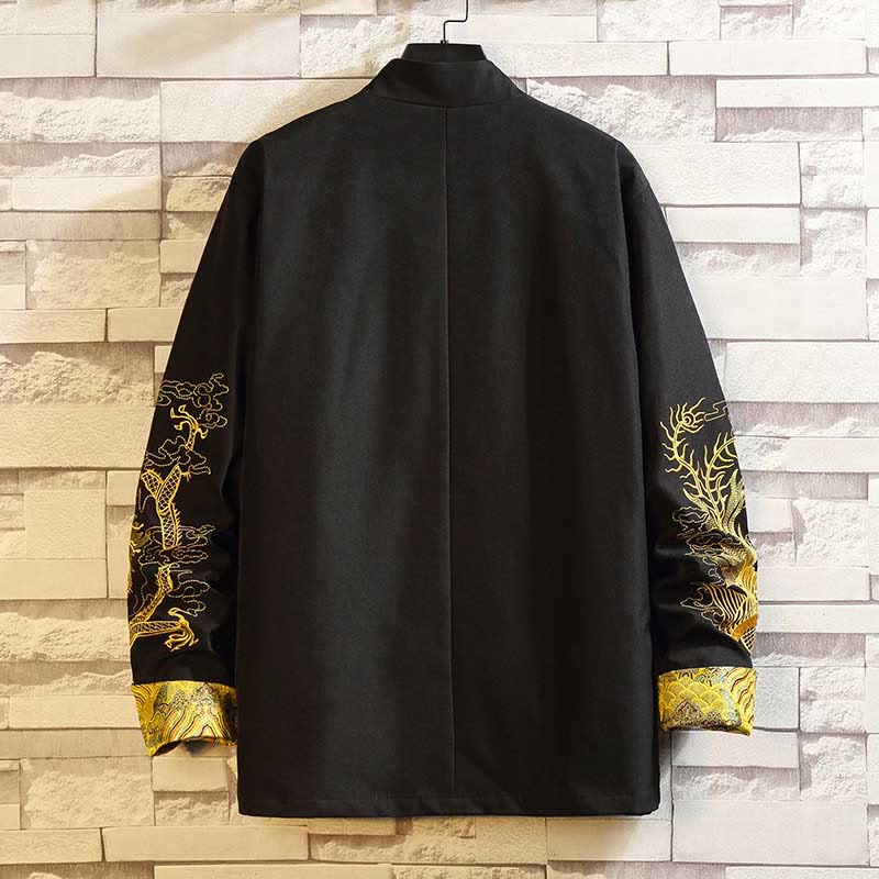 Chaqueta de algodón con botones de rana para hombre, informal, con bordado de Buddha Stones , dragón y fénix - image 2