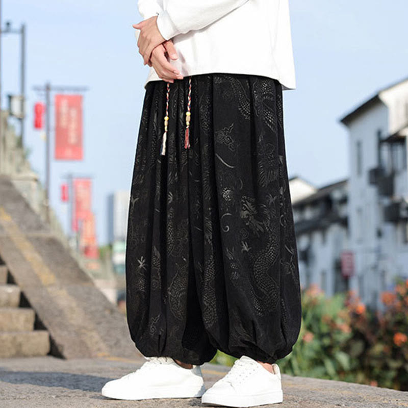 Pantalones casuales de algodón lisos con diseño de dragón y Buddha Stones para hombre con bolsillos - image 16