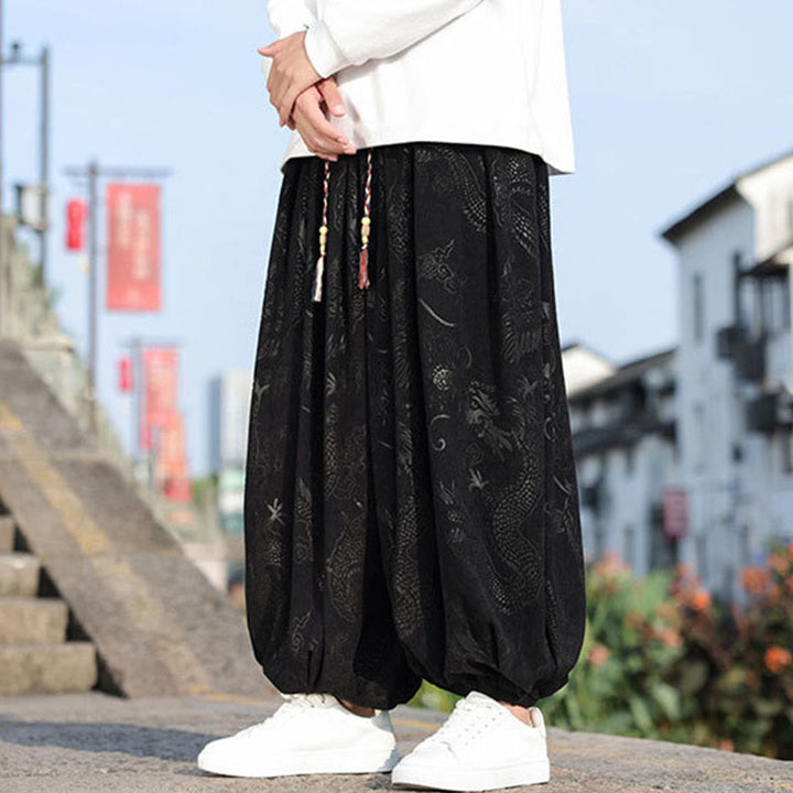 Pantalones casuales de algodón lisos con diseño de dragón y Buddha Stones para hombre con bolsillos - image 16