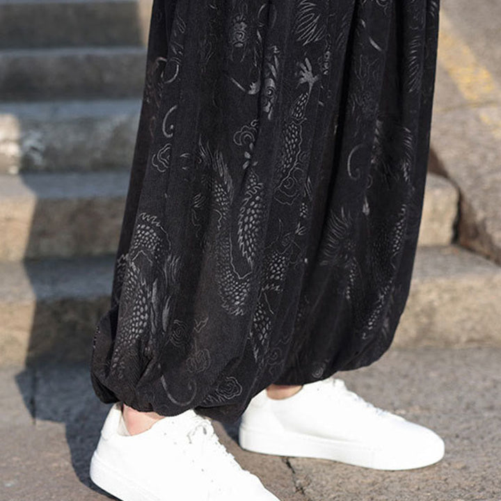 Pantalones casuales de algodón lisos con diseño de dragón y Buddha Stones para hombre con bolsillos - image 20