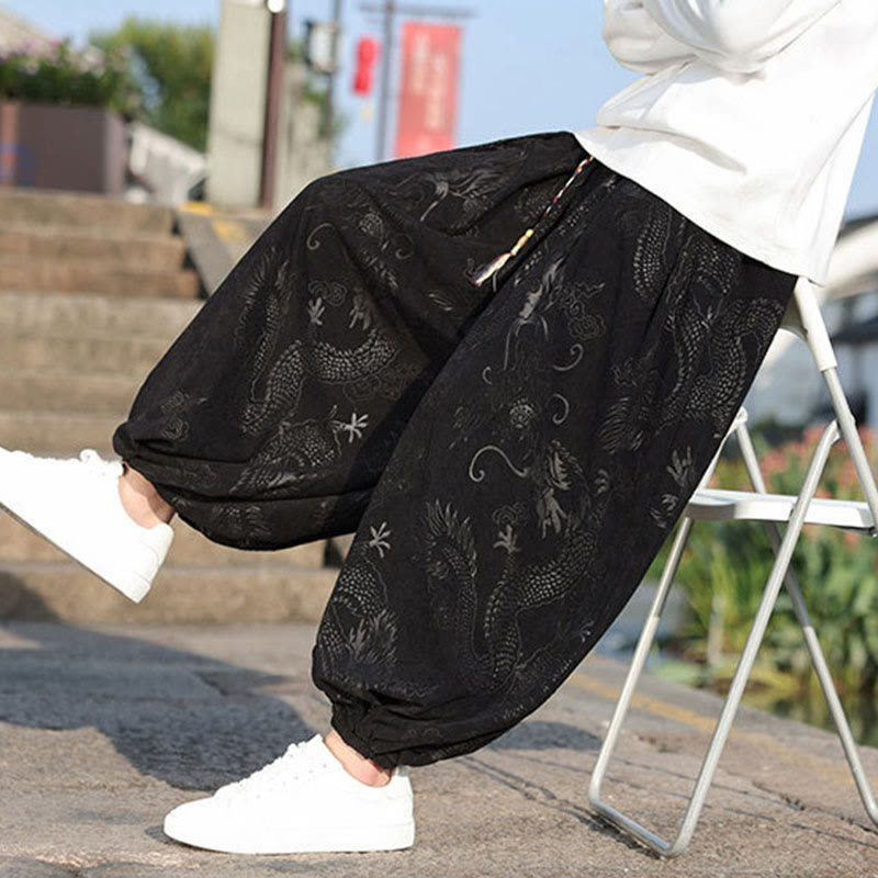 Pantalones casuales de algodón lisos con diseño de dragón y Buddha Stones para hombre con bolsillos - image 21