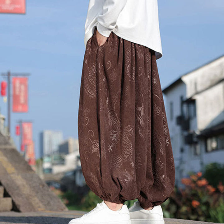 Pantalones casuales de algodón lisos con diseño de dragón y Buddha Stones para hombre con bolsillos - image 3