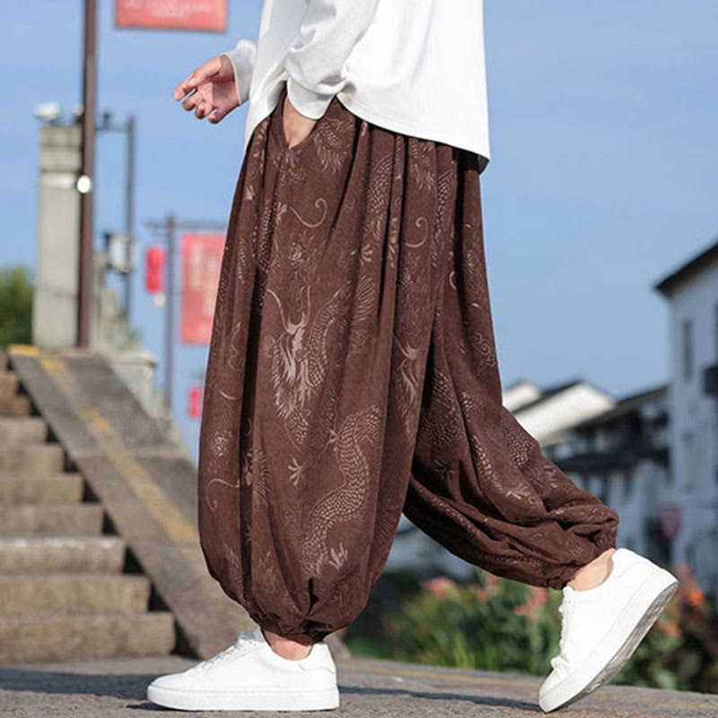 Pantalones casuales de algodón lisos con diseño de dragón y Buddha Stones para hombre con bolsillos - image 1