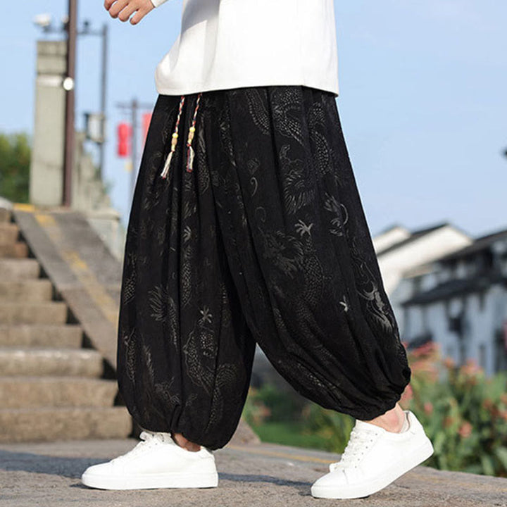 Pantalones casuales de algodón lisos con diseño de dragón y Buddha Stones para hombre con bolsillos - Negro - US/UK/AU46, EU56 (5XL) - image 10