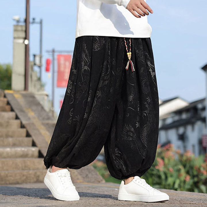 Pantalones casuales de algodón lisos con diseño de dragón y Buddha Stones para hombre con bolsillos - image 11