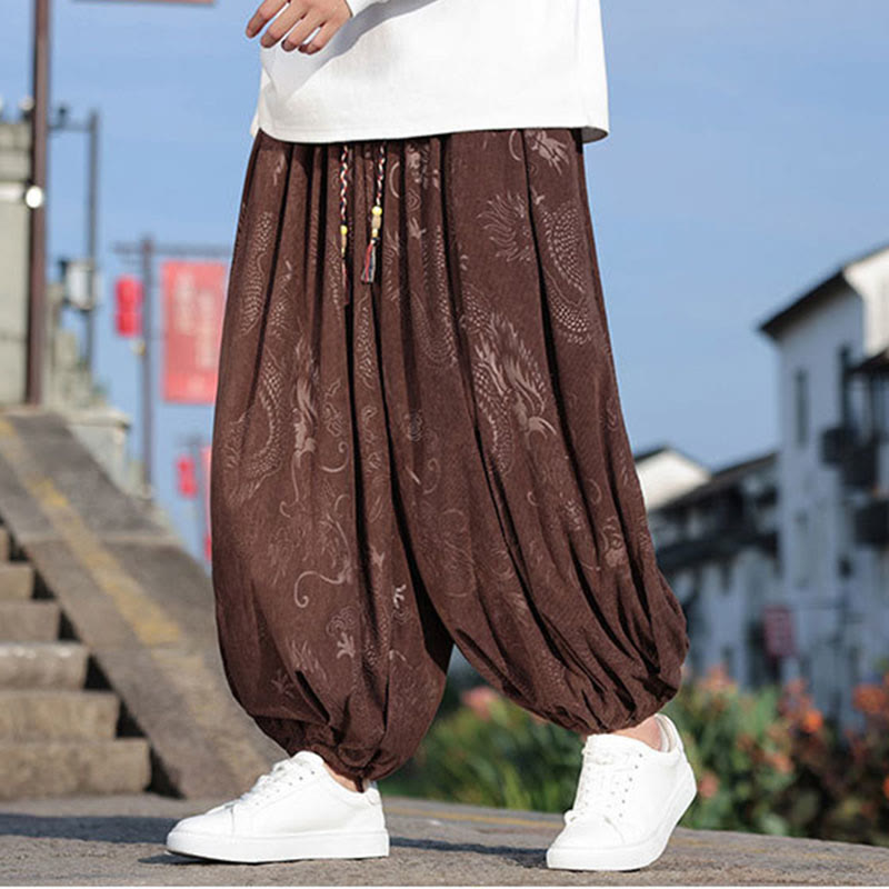 Pantalones casuales de algodón lisos con diseño de dragón y Buddha Stones para hombre con bolsillos - Marrón silla de montar - US/UK/AU46, EU56 (5XL) - image 0