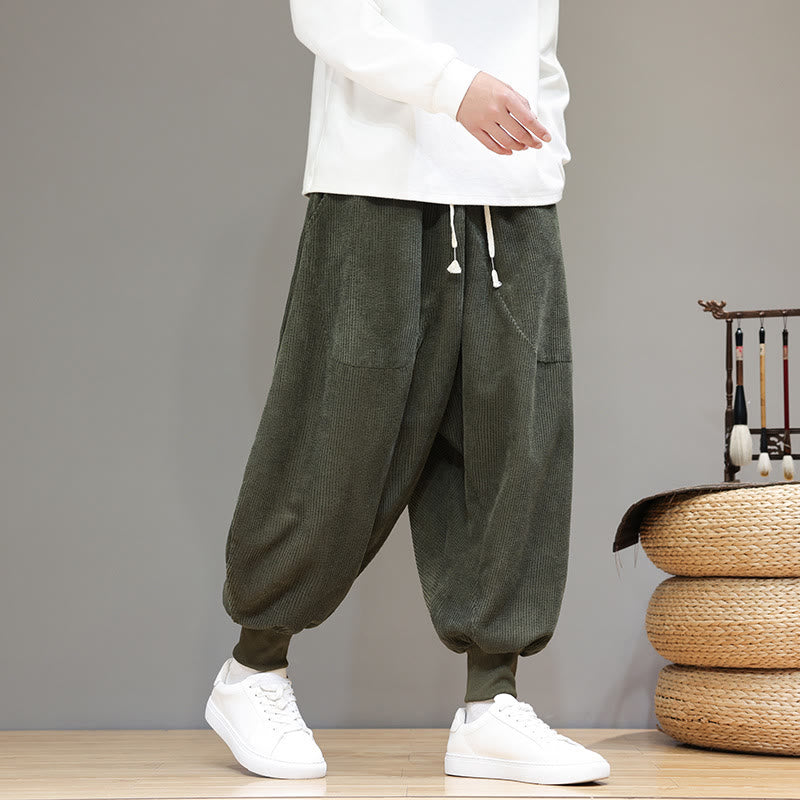 Pantalones harén de algodón lisos e informales para hombre con bolsillos y Buddha Stones - Verde oliva oscuro - US/UK/AU46, EU56 (5XL) - image 17