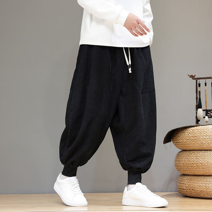 Pantalones harén de algodón lisos e informales para hombre con bolsillos y Buddha Stones - Negro - US/UK/AU46, EU56 (5XL) - image 8