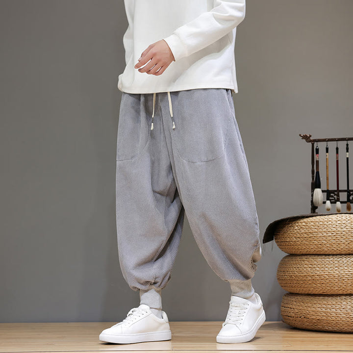 Pantalones harén de algodón lisos e informales para hombre con bolsillos y Buddha Stones - Gris - US/UK/AU46, EU56 (5XL) - image 0