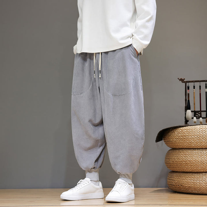 Pantalones harén de algodón lisos e informales para hombre con bolsillos y Buddha Stones - image 4