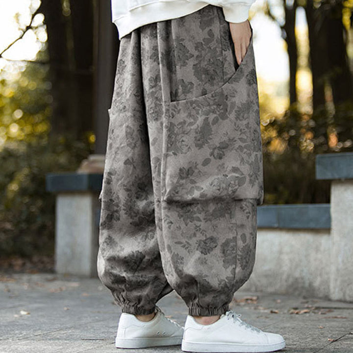 Pantalones casuales de pana de algodón con flores y Buddha Stones para hombre con bolsillos grandes - image 18