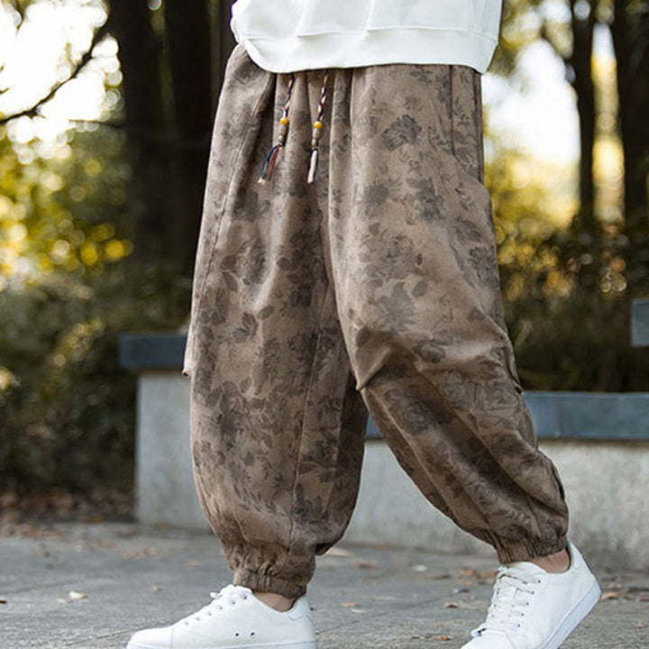 Pantalones casuales de pana de algodón con flores y Buddha Stones para hombre con bolsillos grandes - image 2