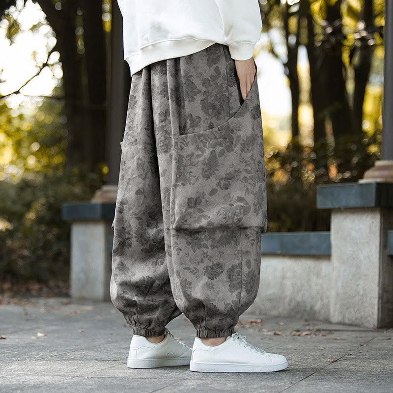 Pantalones casuales de pana de algodón con flores y Buddha Stones para hombre con bolsillos grandes - image 17