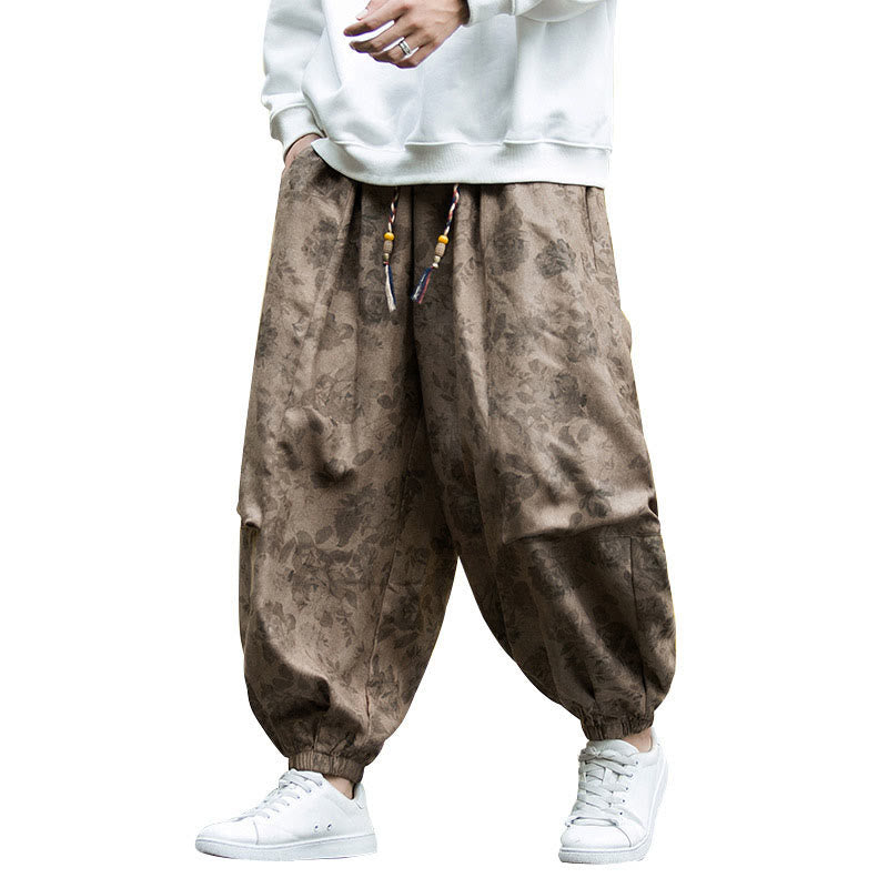 Pantalones casuales de pana de algodón con flores y Buddha Stones para hombre con bolsillos grandes - image 15