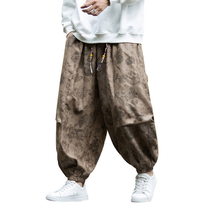 Pantalones casuales de pana de algodón con flores y Buddha Stones para hombre con bolsillos grandes - image 15