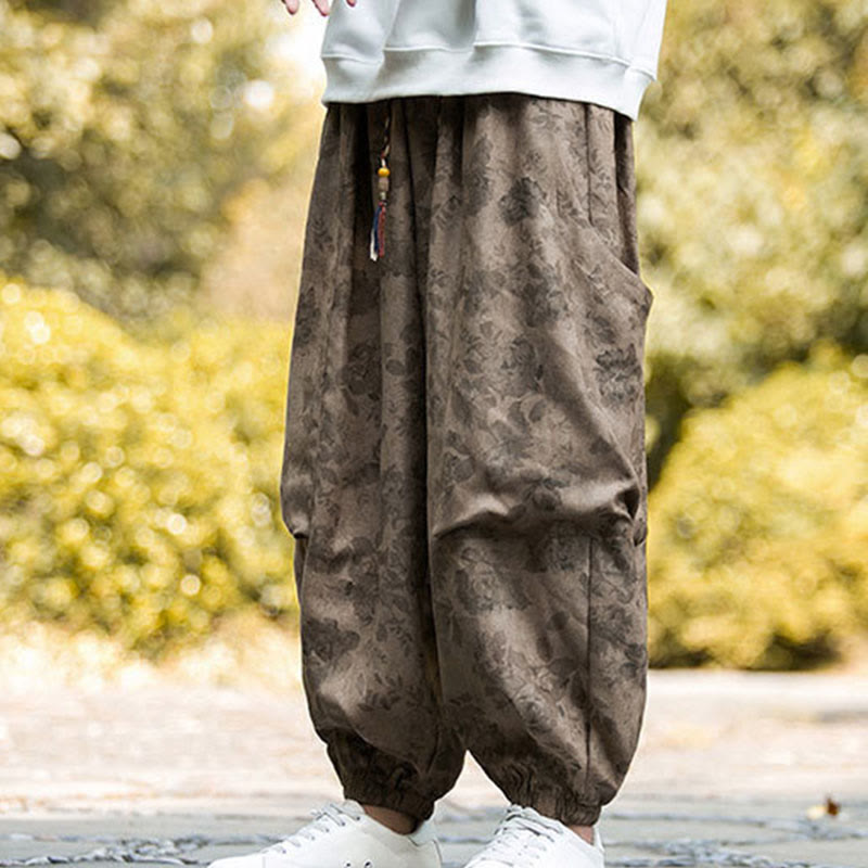 Pantalones casuales de pana de algodón con flores y Buddha Stones para hombre con bolsillos grandes - image 8