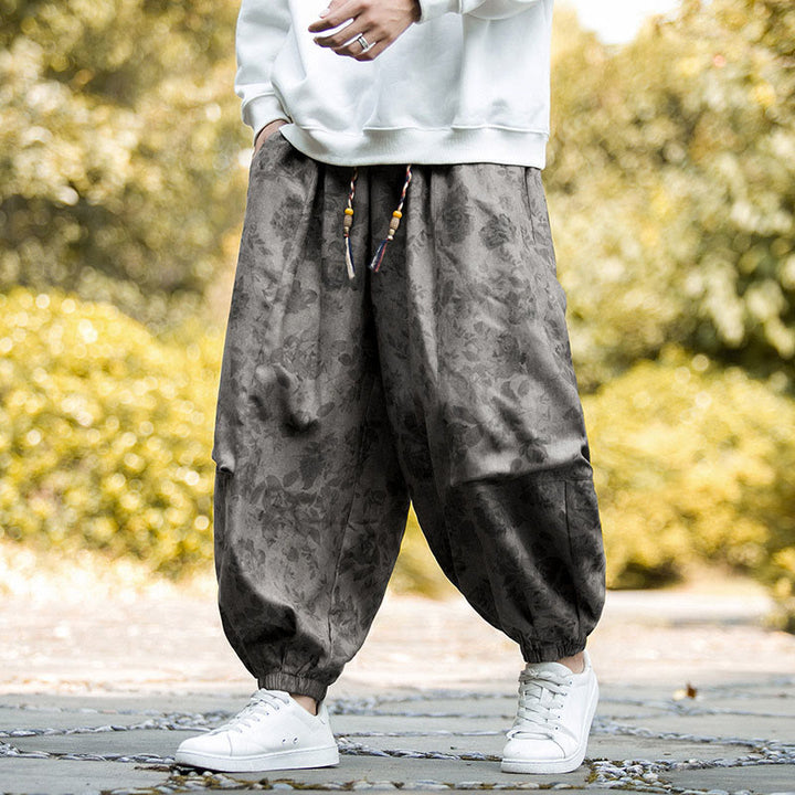 Pantalones casuales de pana de algodón con flores y Buddha Stones para hombre con bolsillos grandes - image 16