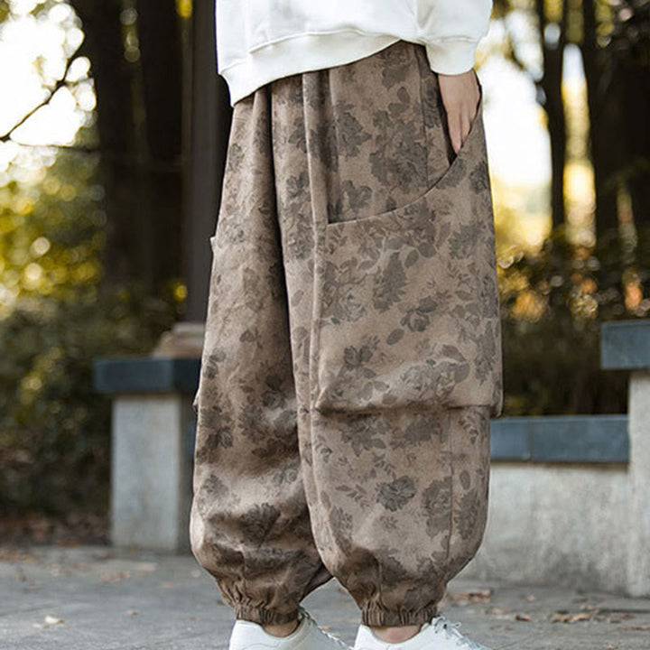 Pantalones casuales de pana de algodón con flores y Buddha Stones para hombre con bolsillos grandes - image 7