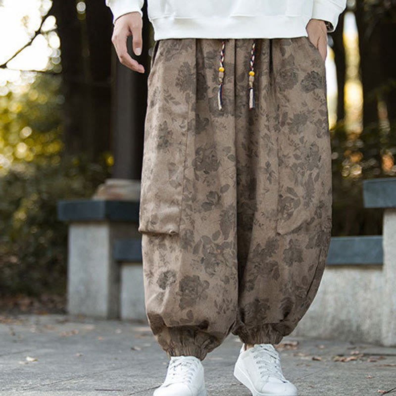 Pantalones casuales de pana de algodón con flores y Buddha Stones para hombre con bolsillos grandes - image 9