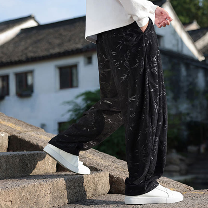 Pantalones casuales de algodón para hombre con bolsillos y hojas bordadas con Buddha Stones - image 1