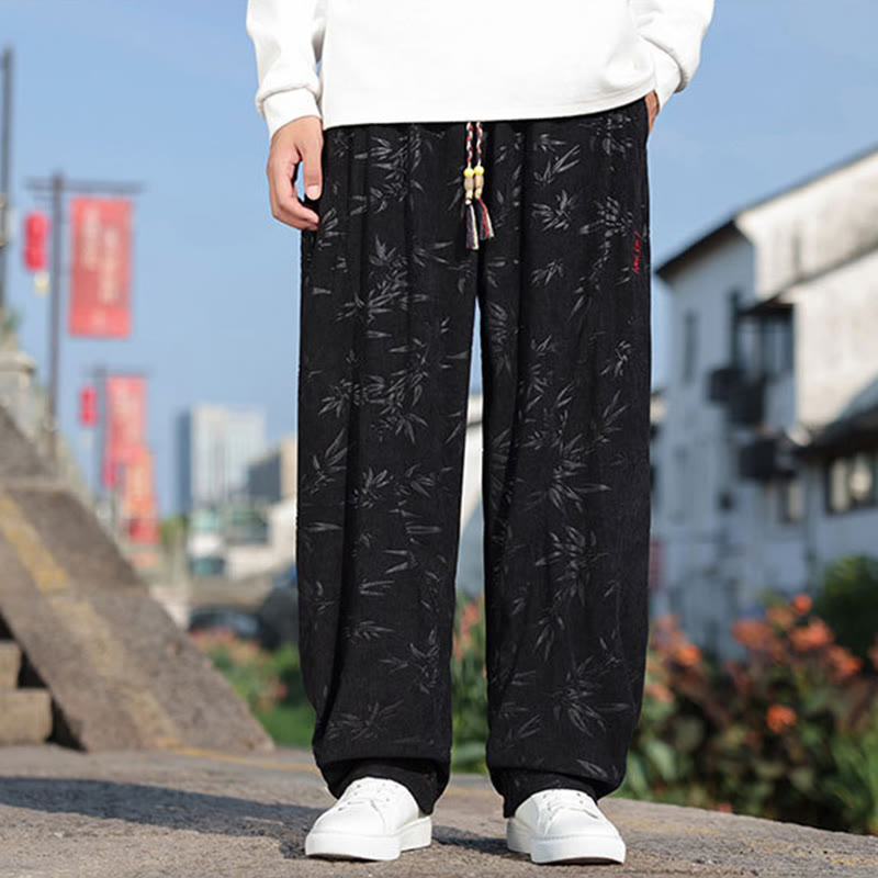 Pantalones casuales de algodón para hombre con bolsillos y hojas bordadas con Buddha Stones - image 4