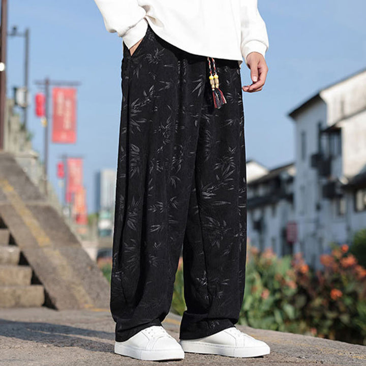 Pantalones casuales de algodón para hombre con bolsillos y hojas bordadas con Buddha Stones - image 5