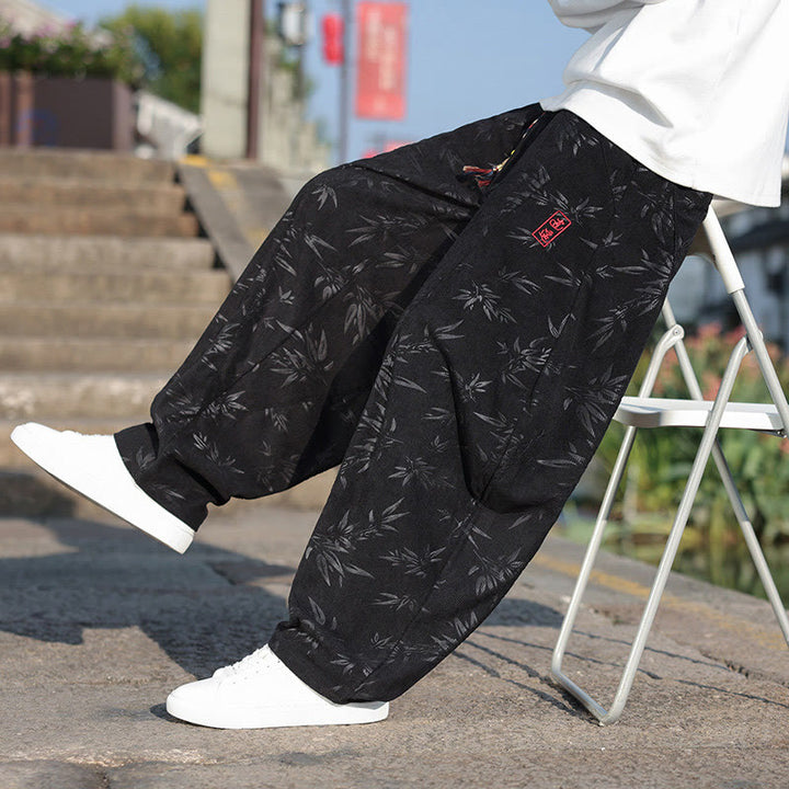 Pantalones casuales de algodón para hombre con bolsillos y hojas bordadas con Buddha Stones - image 7