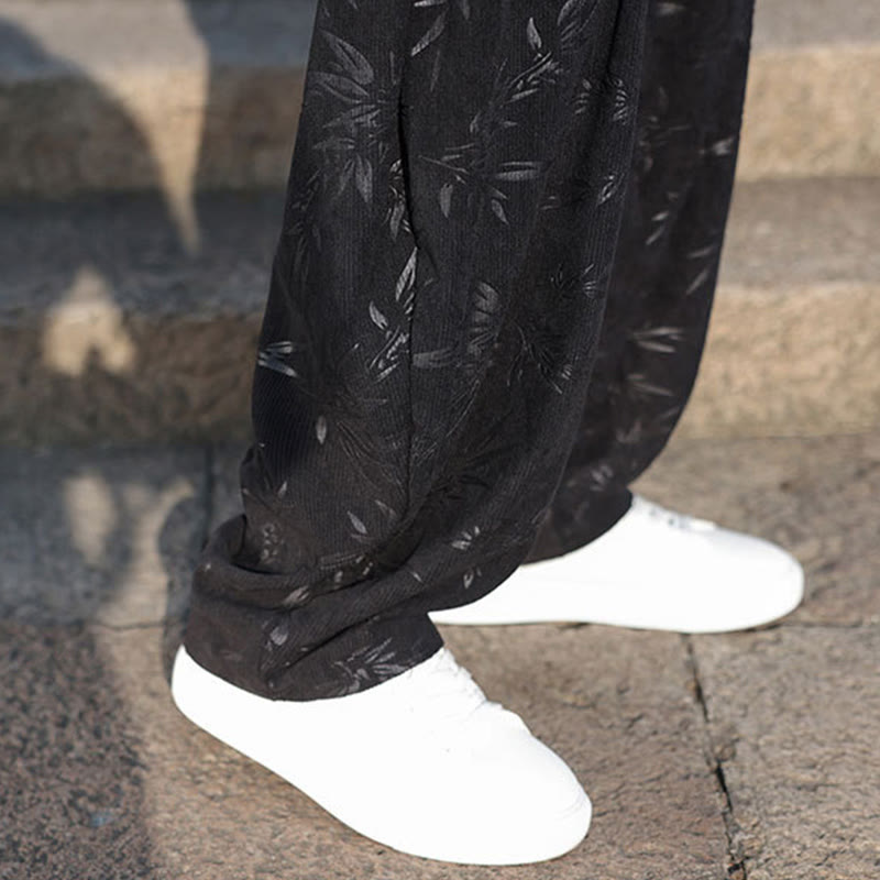 Pantalones casuales de algodón para hombre con bolsillos y hojas bordadas con Buddha Stones - image 11