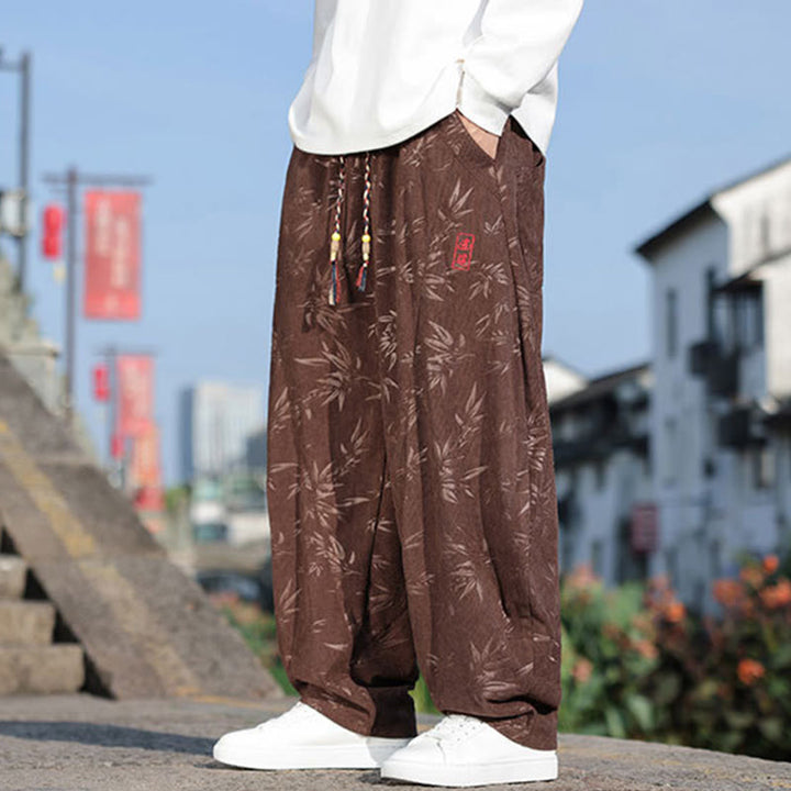 Pantalones casuales de algodón para hombre con bolsillos y hojas bordadas con Buddha Stones - image 16