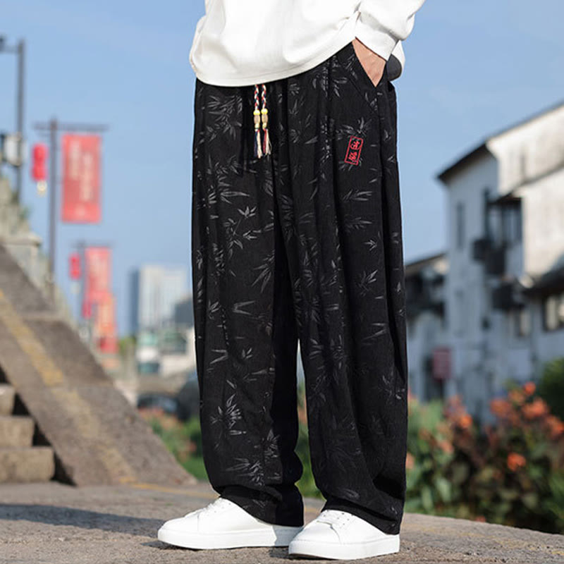 Pantalones casuales de algodón para hombre con bolsillos y hojas bordadas con Buddha Stones - image 3