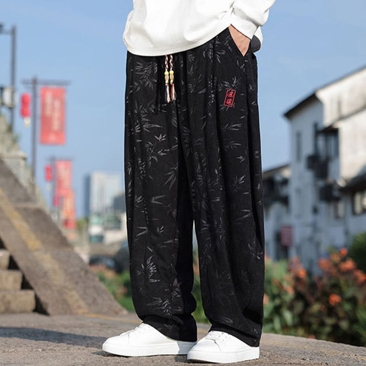 Pantalones casuales de algodón para hombre con bolsillos y hojas bordadas con Buddha Stones - image 3