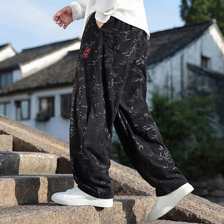 Pantalones casuales de algodón para hombre con bolsillos y hojas bordadas con Buddha Stones - image 2