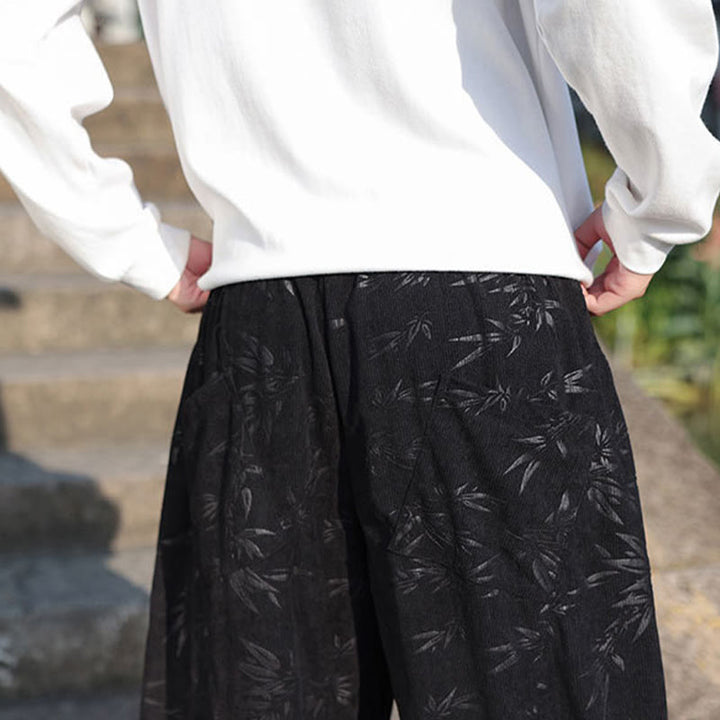 Pantalones casuales de algodón para hombre con bolsillos y hojas bordadas con Buddha Stones - image 9